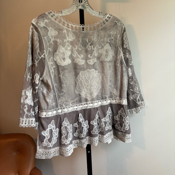 Ultra Pink Tan/Brown Flutter Sleeve Embellished Blouse - Picture 4 of 6